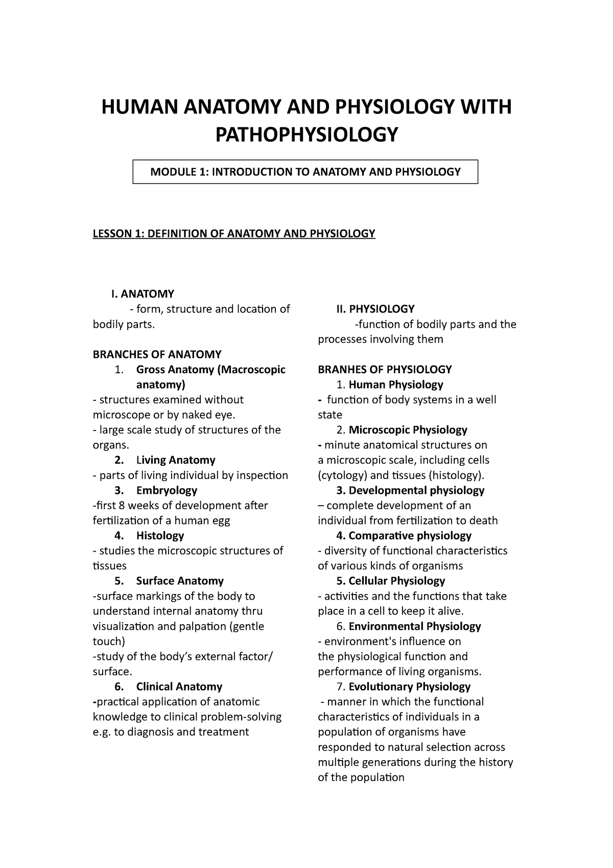 Anatomy And Physiology - BS Medical Laboratory Science - Studocu