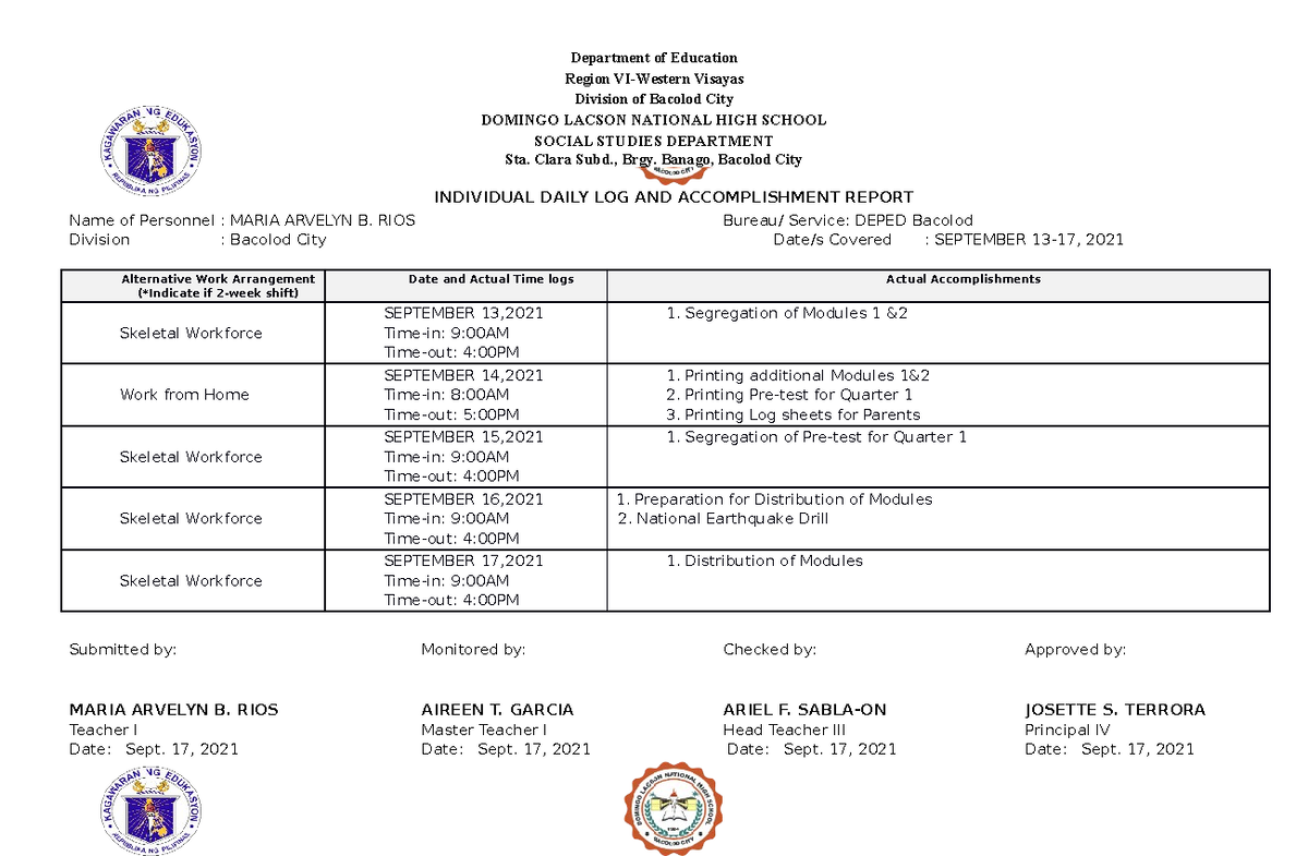 Accomplishment-2021 Updated - INDIVIDUAL DAILY LOG AND ACCOMPLISHMENT ...