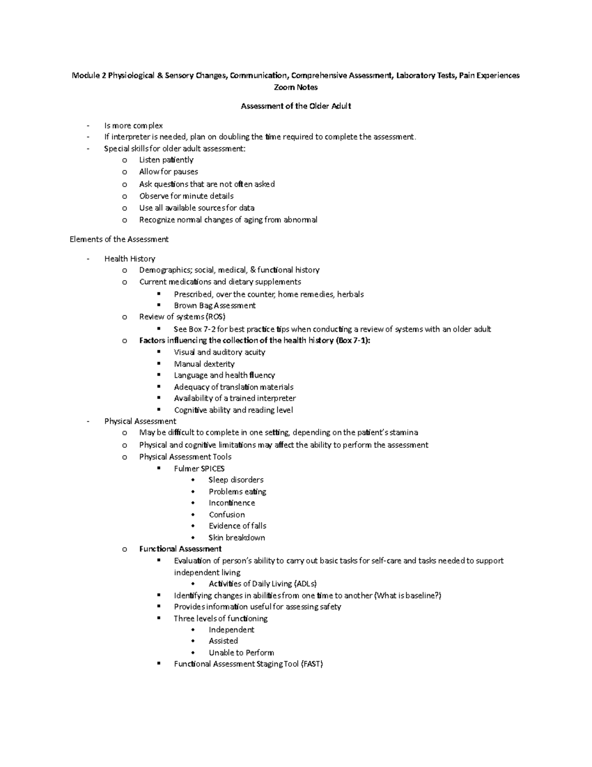 Module 2 Physiological sensory changes, communication, comp assessment ...