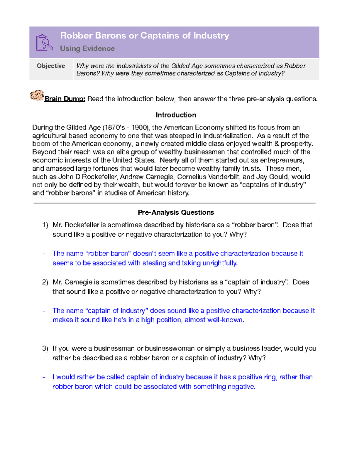 11th Robber Barons Robber Barons or Captains of Industry Using