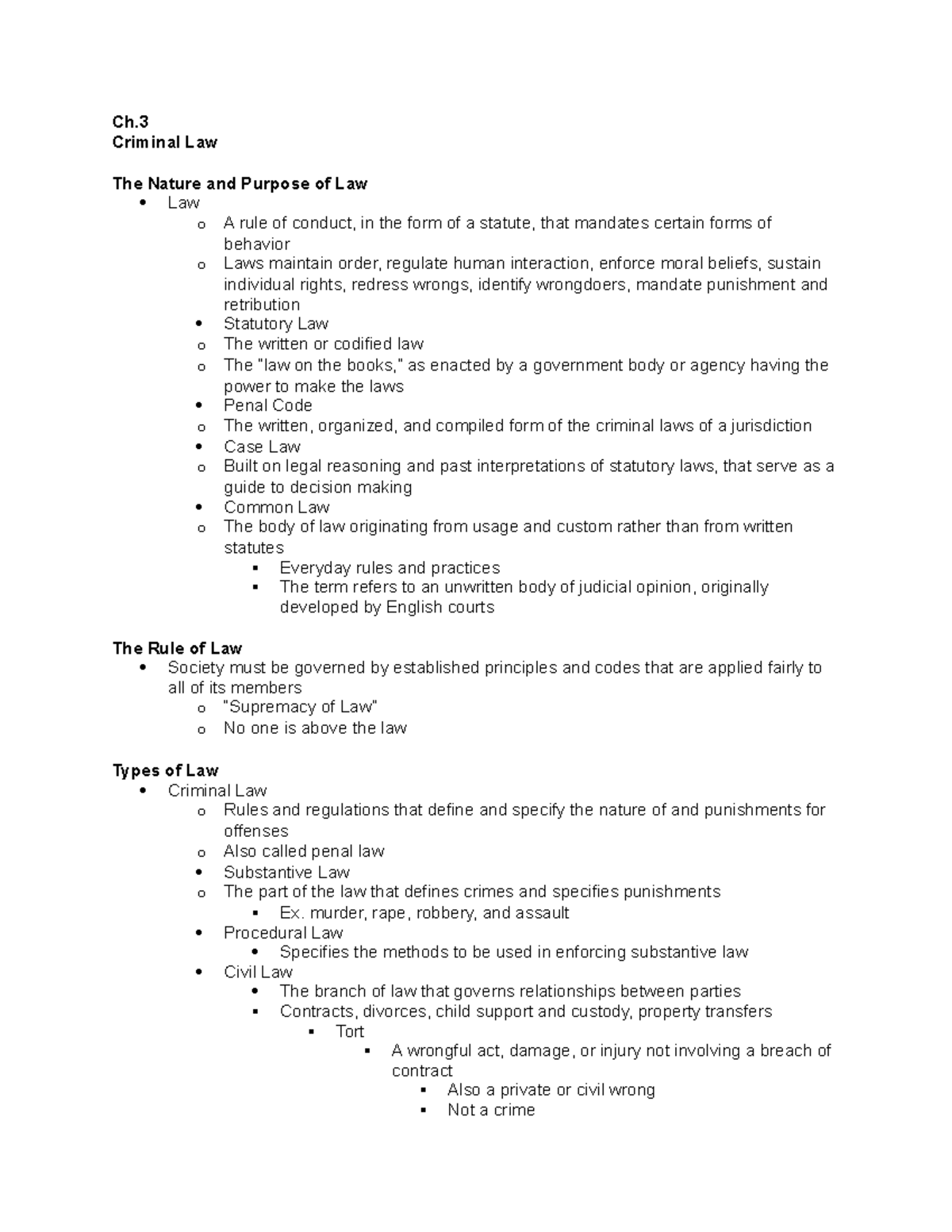 Justice Studies Ch. 3 Ch. Criminal Law The Nature and Purpose of Law