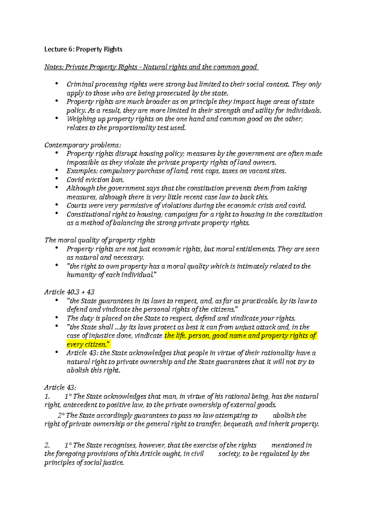 Lecture 6 property rights Lecture 6 Property Rights Notes Private
