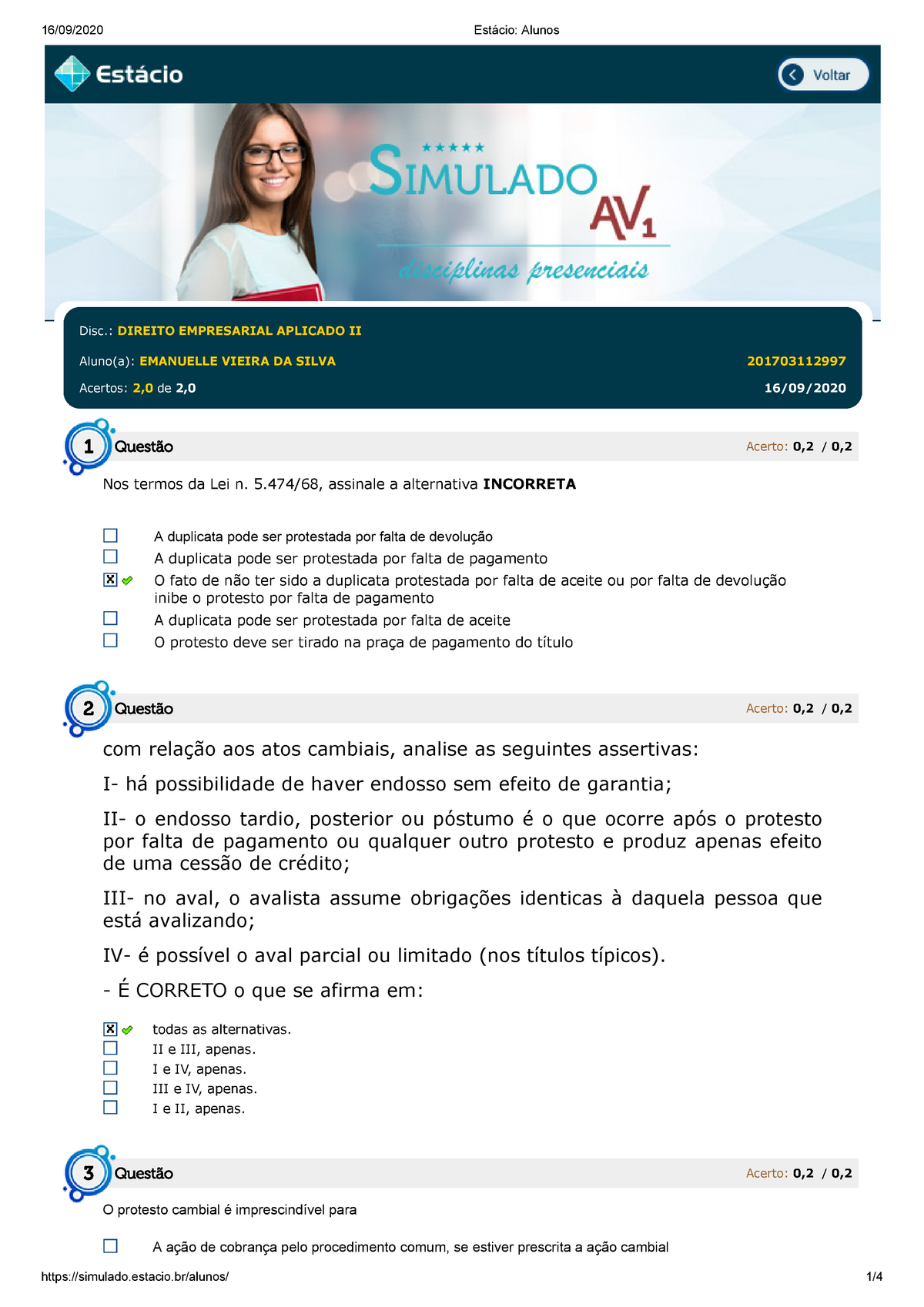 Simulado Av1 Direito Empresarial Ii Disc Direito Empresarial Aplicado Ii Alunoa Emanuelle 0158