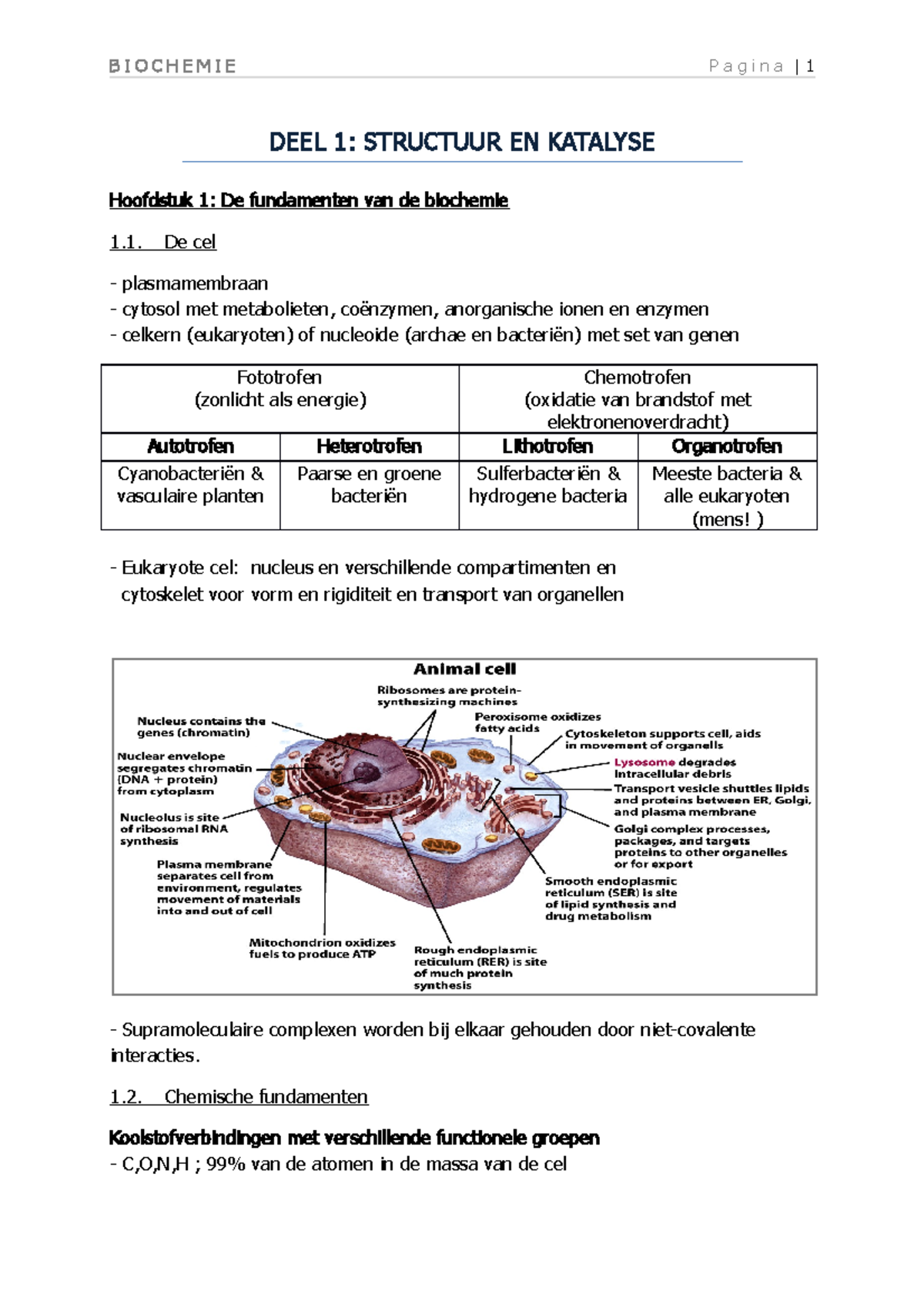 DEEL 1 - Samenvatting Biochemie - BIOCHEMIE Pagina DEEL 1: STRUCTUUR EN ...