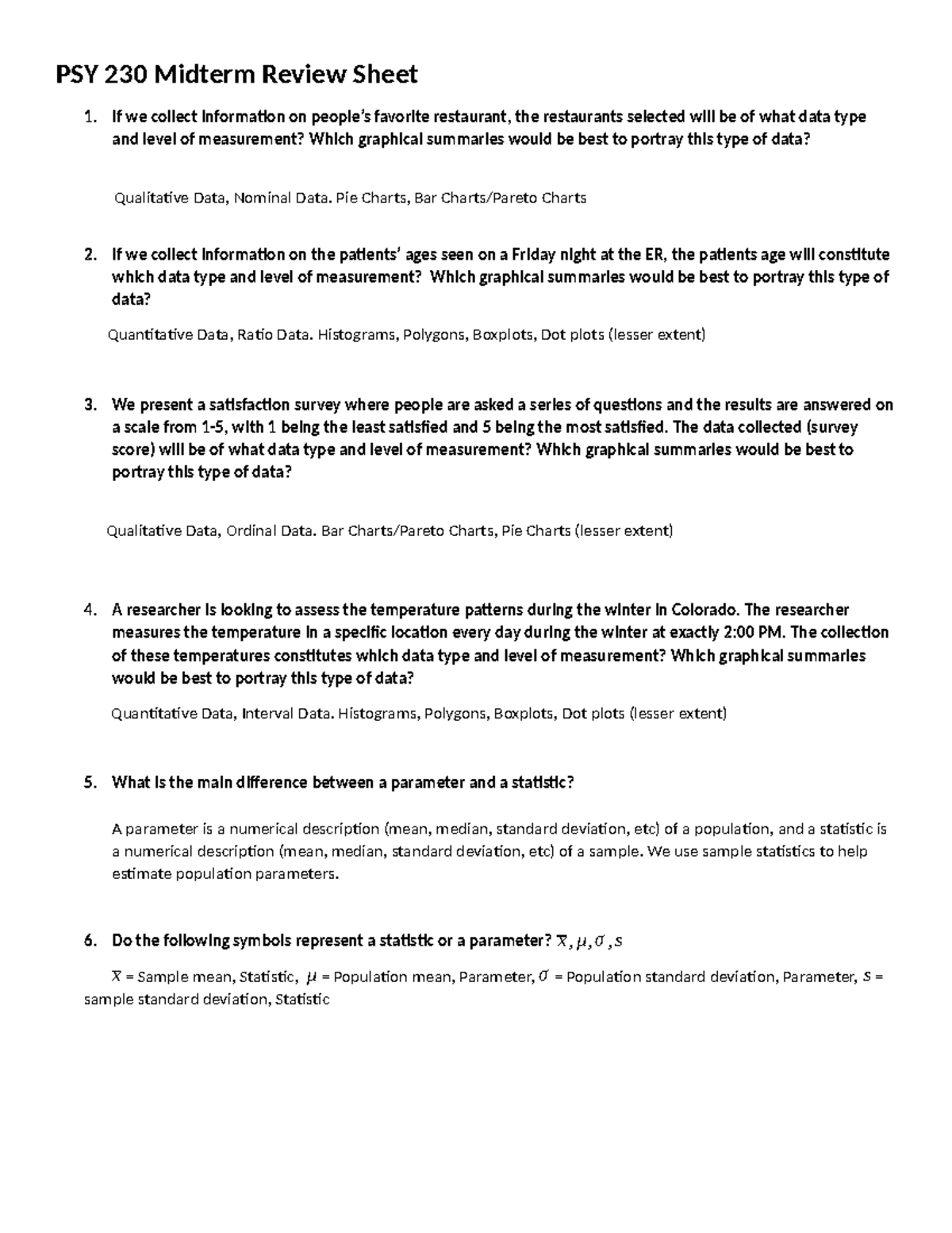 PSY 230 Midterm Review Sheet - PSY 230 Midterm Review Sheet 1. If we ...