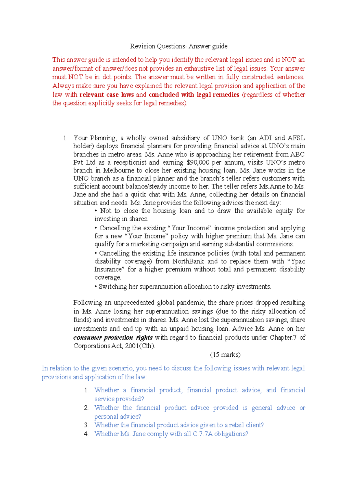 Answer guide.Practice Questions-Mid-semester 2023 - Revision Questions ...