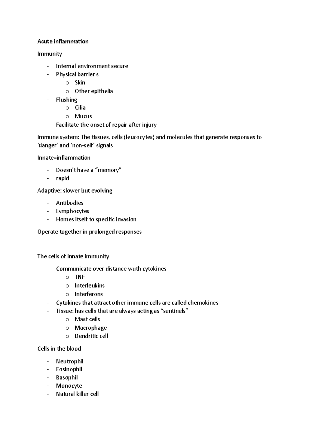 Acute inflammation 1 - Studocu