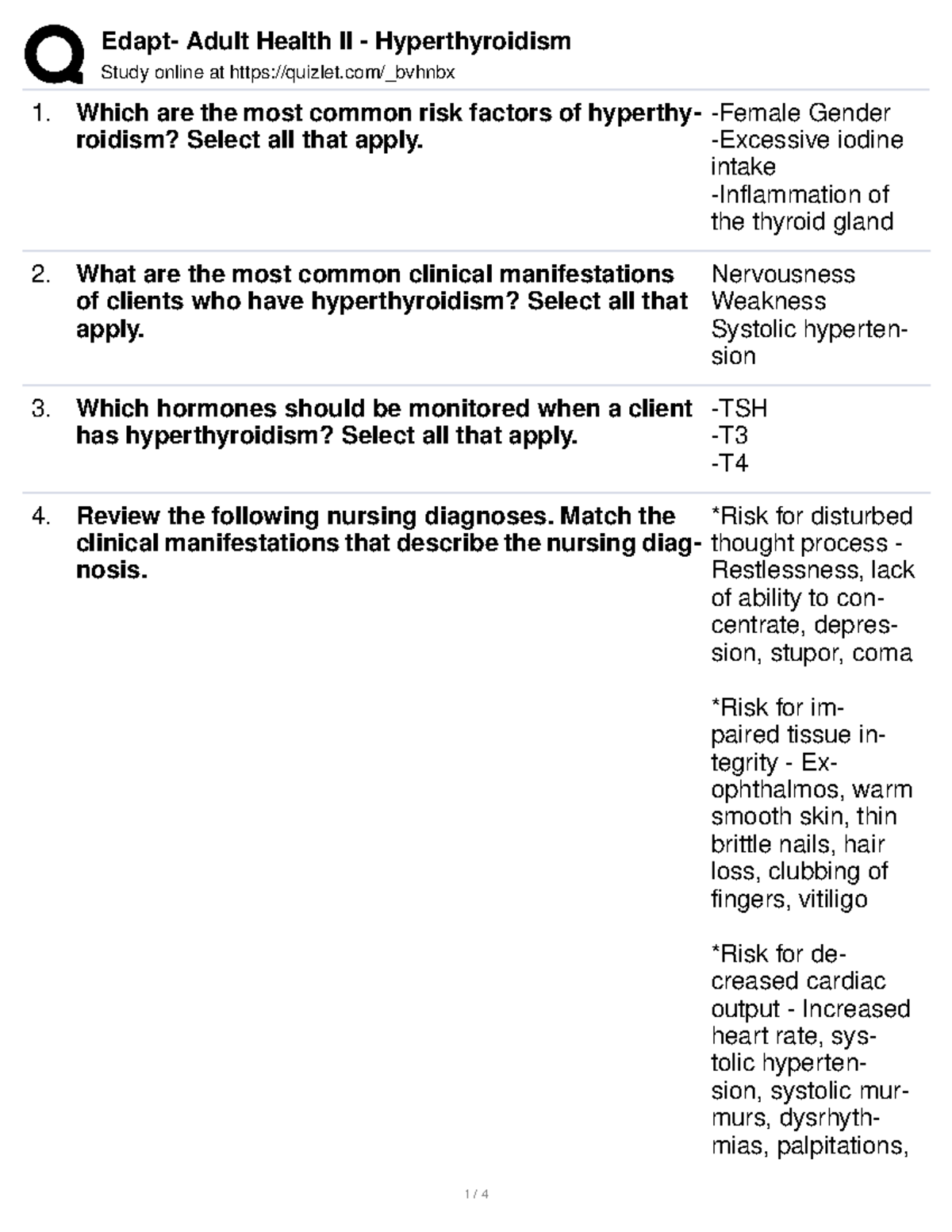 Edapt Adult Health II Hyperthyroidism Study online at quizlet