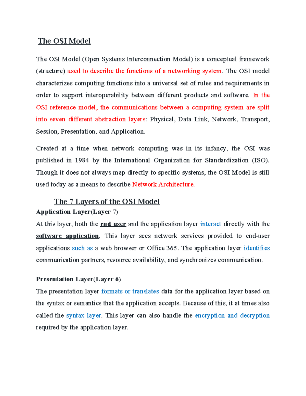 7 OSI Model Defined - Note - The OSI Model The OSI Model (Open Systems ...