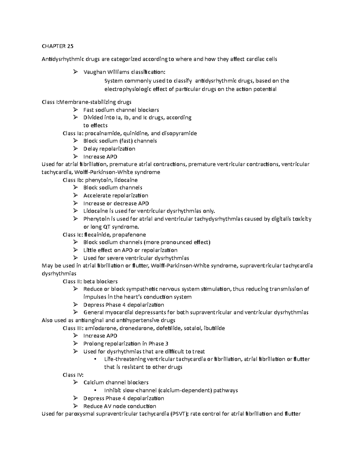 Final Study Guide - CHAPTER 25 Antidysrhythmic drugs are categorized ...