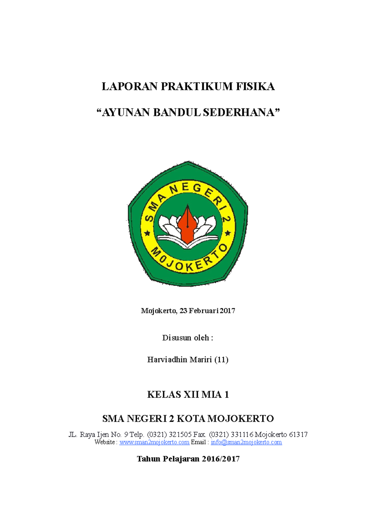 Laporan Praktikum Fisika Ayunan Bandul S - LAPORAN PRAKTIKUM FISIKA ...