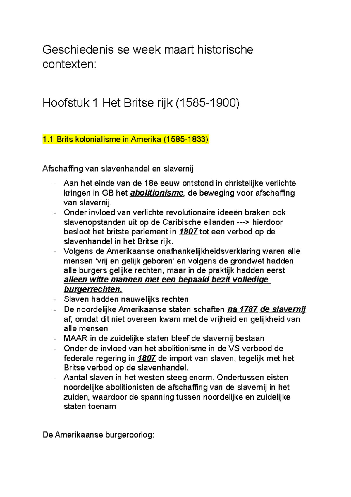 Samenvatting Het Britse rijk 15851900 hoofdstuk 1, historische contexten Geschiedenis se week