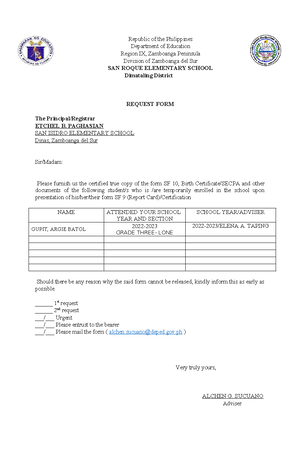 Request-form- Baliquig - Republic Of The Philippines Department Of 