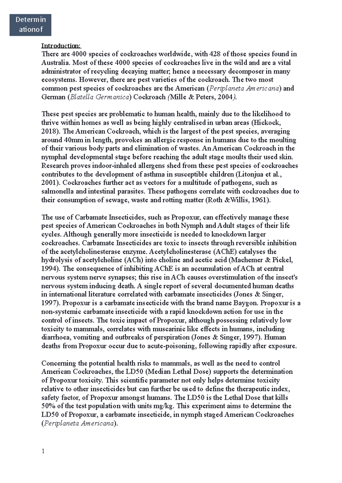 Pharmacology Lab Report Determinationof Carbamate Insecticide