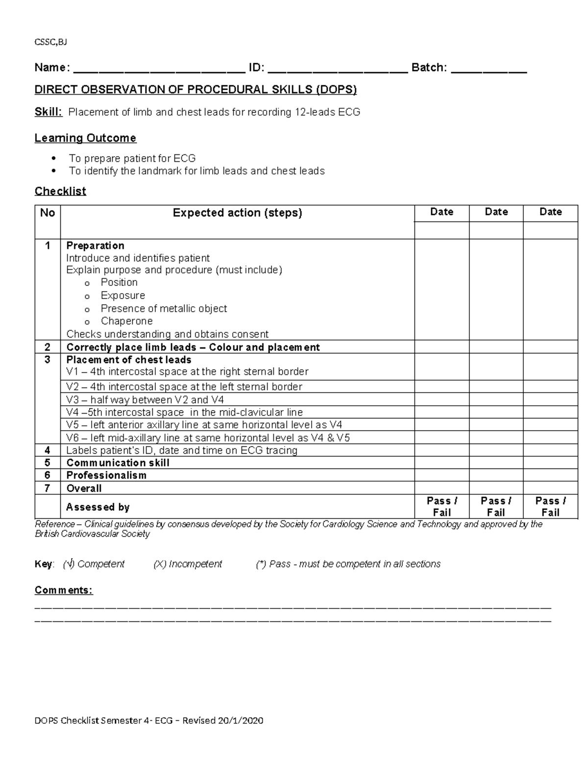 Placement of 12-leads ECG - CSSC,BJ Name ...