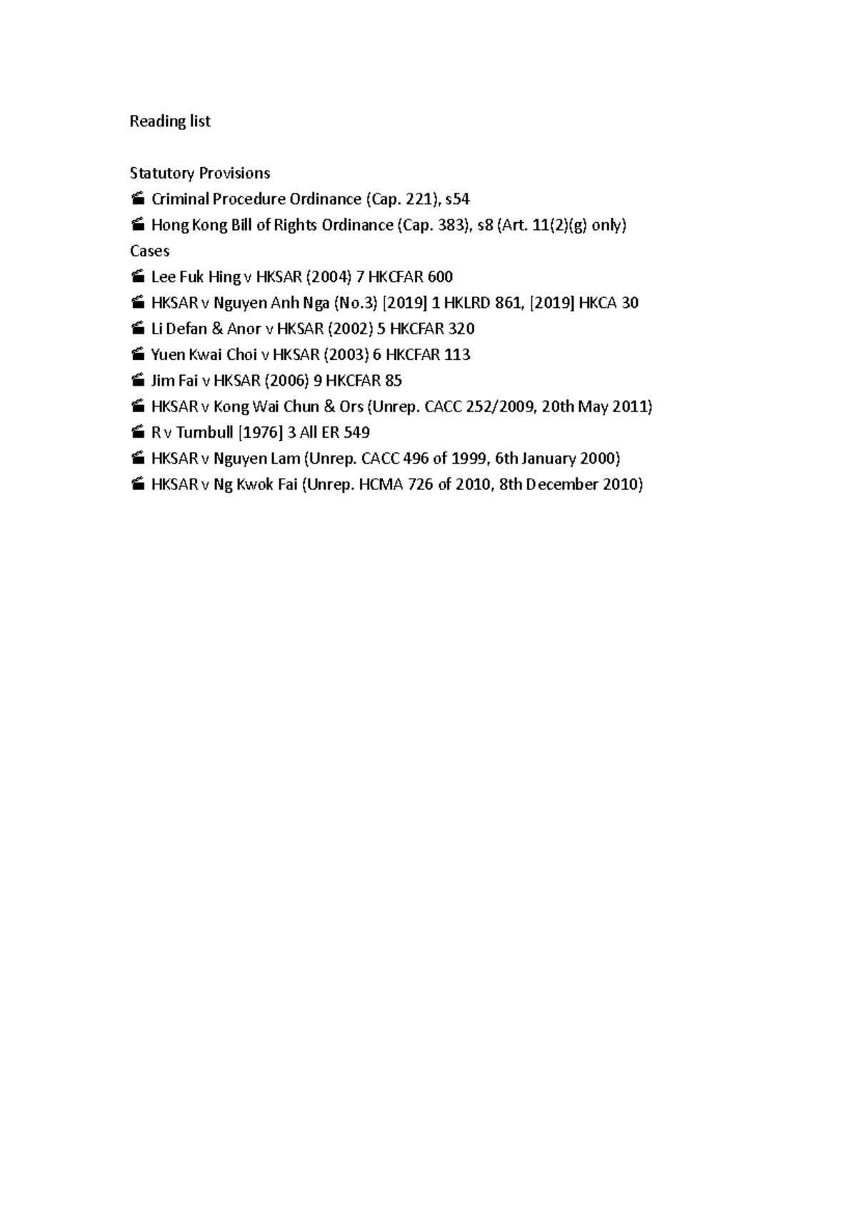 L4 Silence and warnings - Reading list Statutory Provisions Criminal ...
