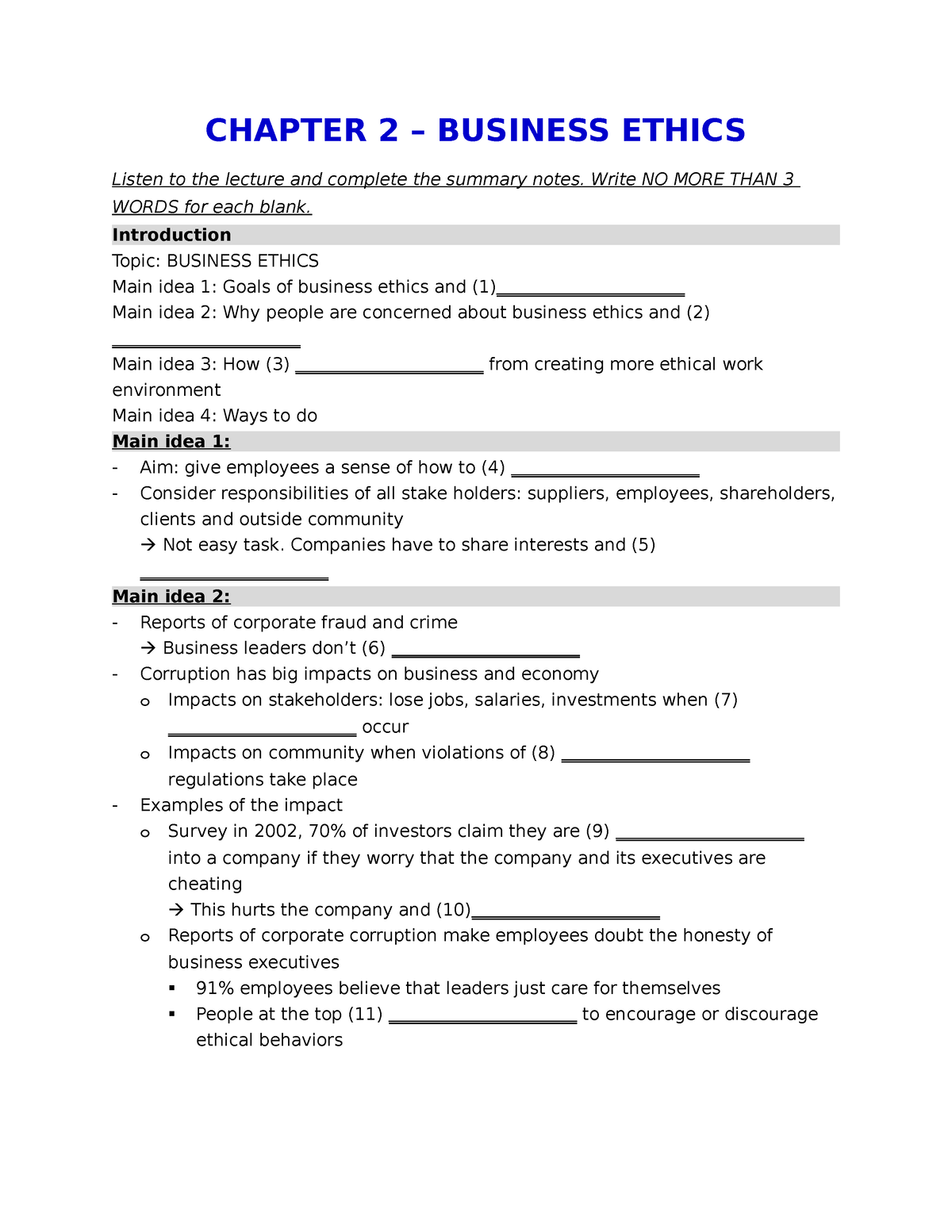 Unit -2 - Practical - CHAPTER 2 – BUSINESS ETHICS Listen To The Lecture ...