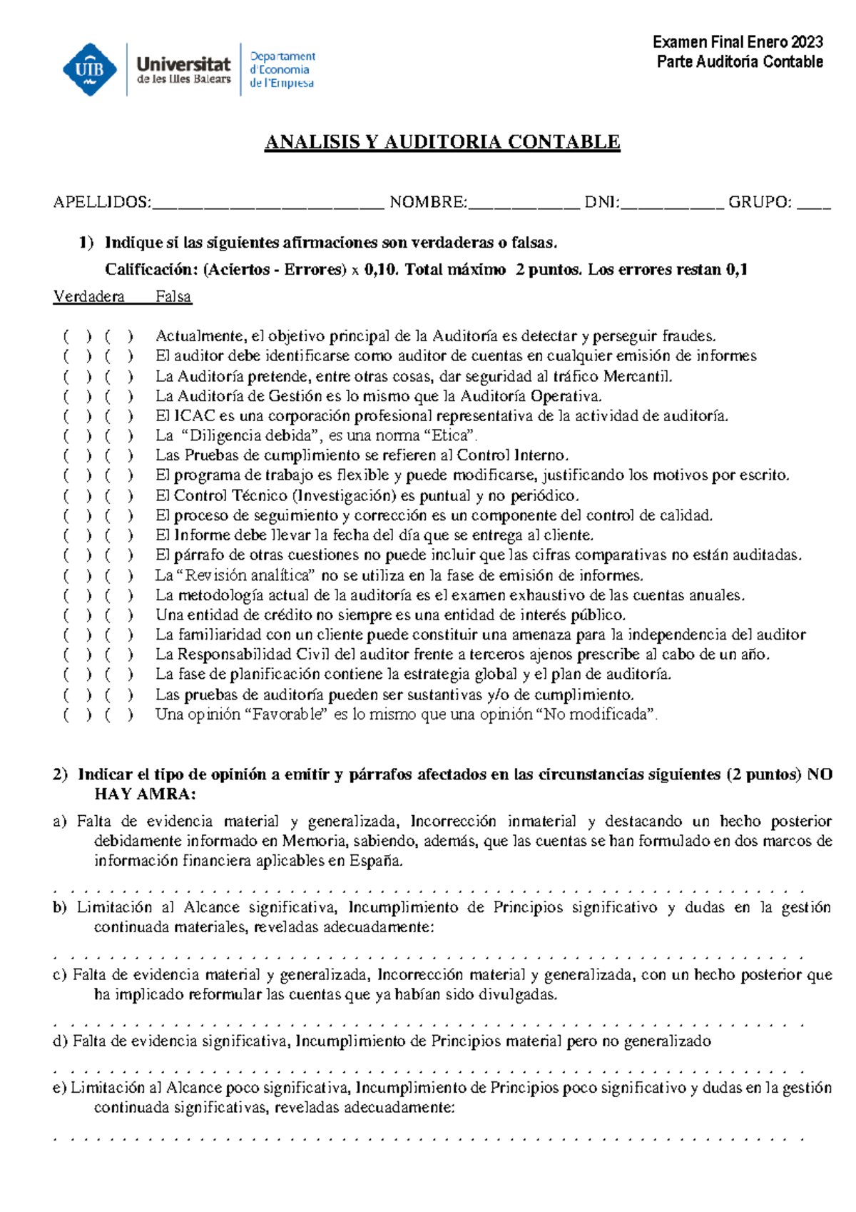 Examen 21220 Enero 2023 - Examen Final Enero 2023 Parte Auditoría ...