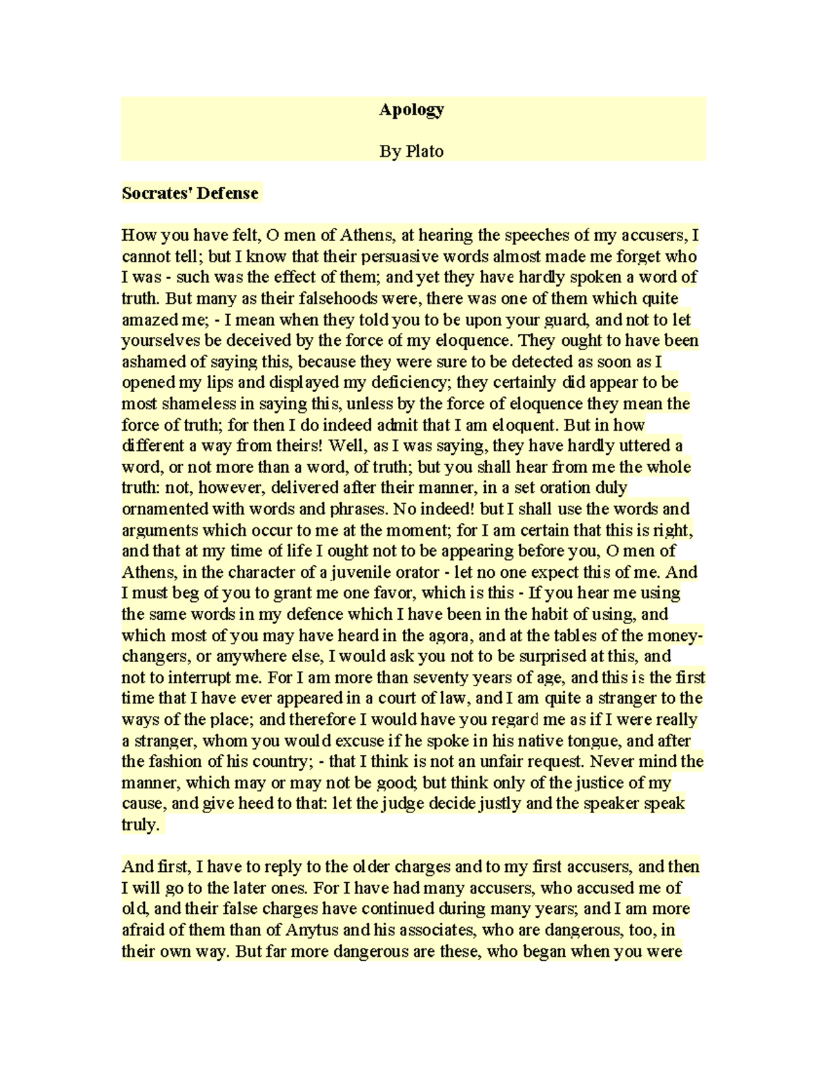 Plato - Apology - Summary Socrates - Apology By Plato Socrates' Defense ...