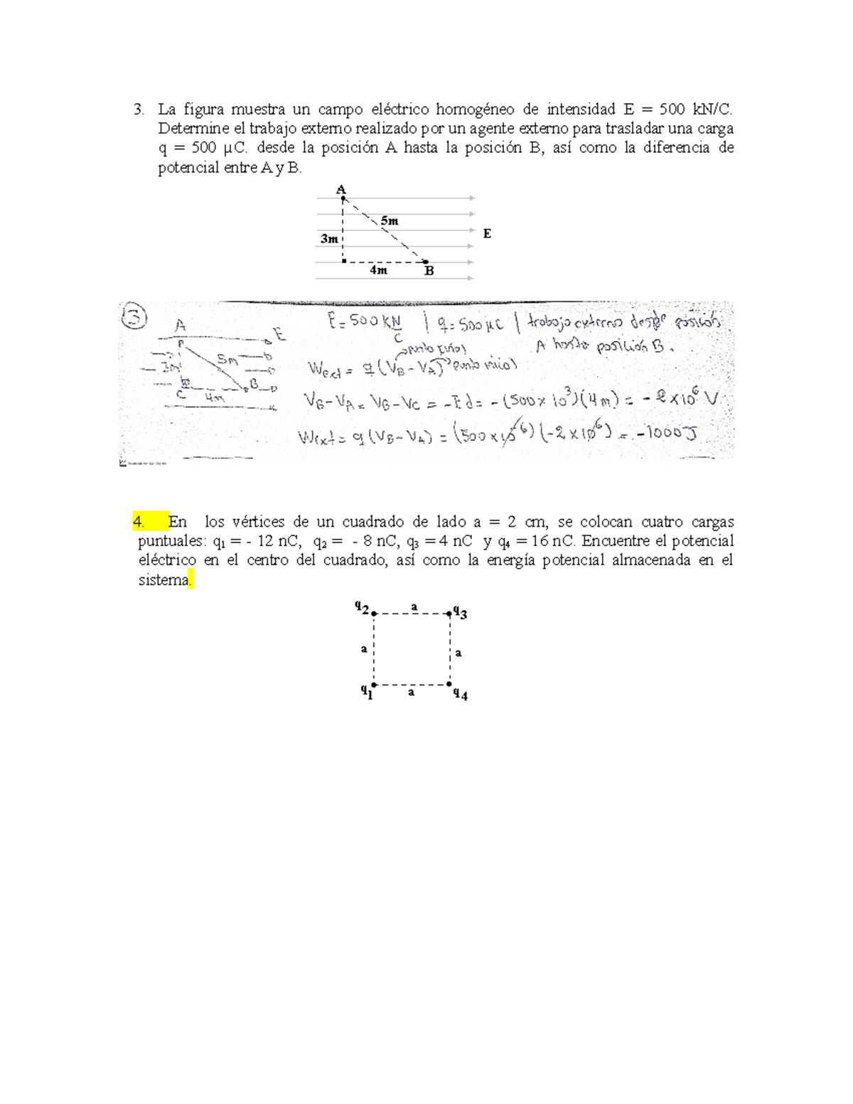 3,4,17 y 18 practica La figura muestra un campo eléctrico homogéneo