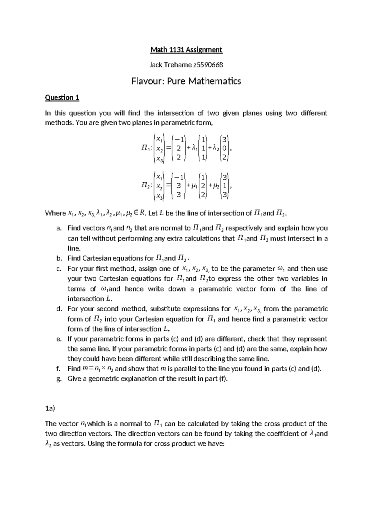 MATH 1131 Assignment - Math 1131 Assignment Jack Treharne z Flavour ...