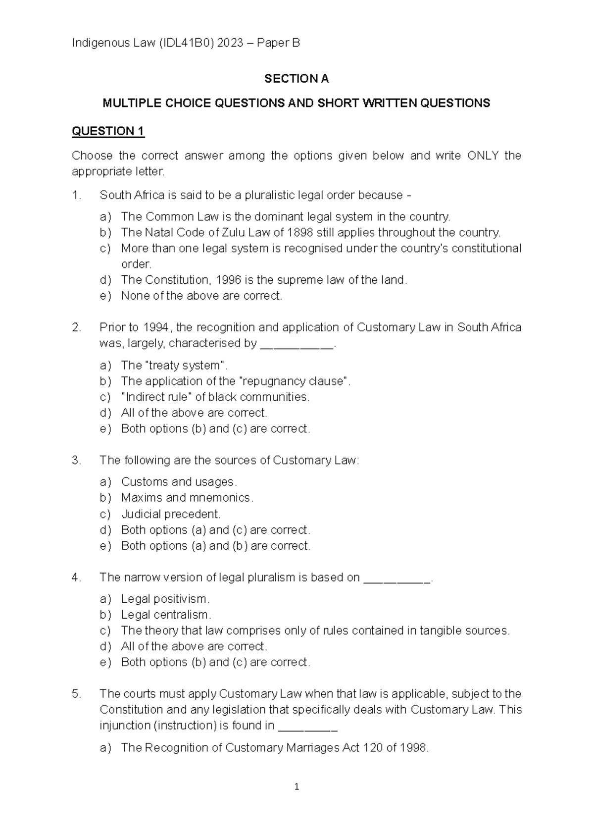 IDL41B0 - Practice Question Paper - SECTION A MULTIPLE CHOICE QUESTIONS ...
