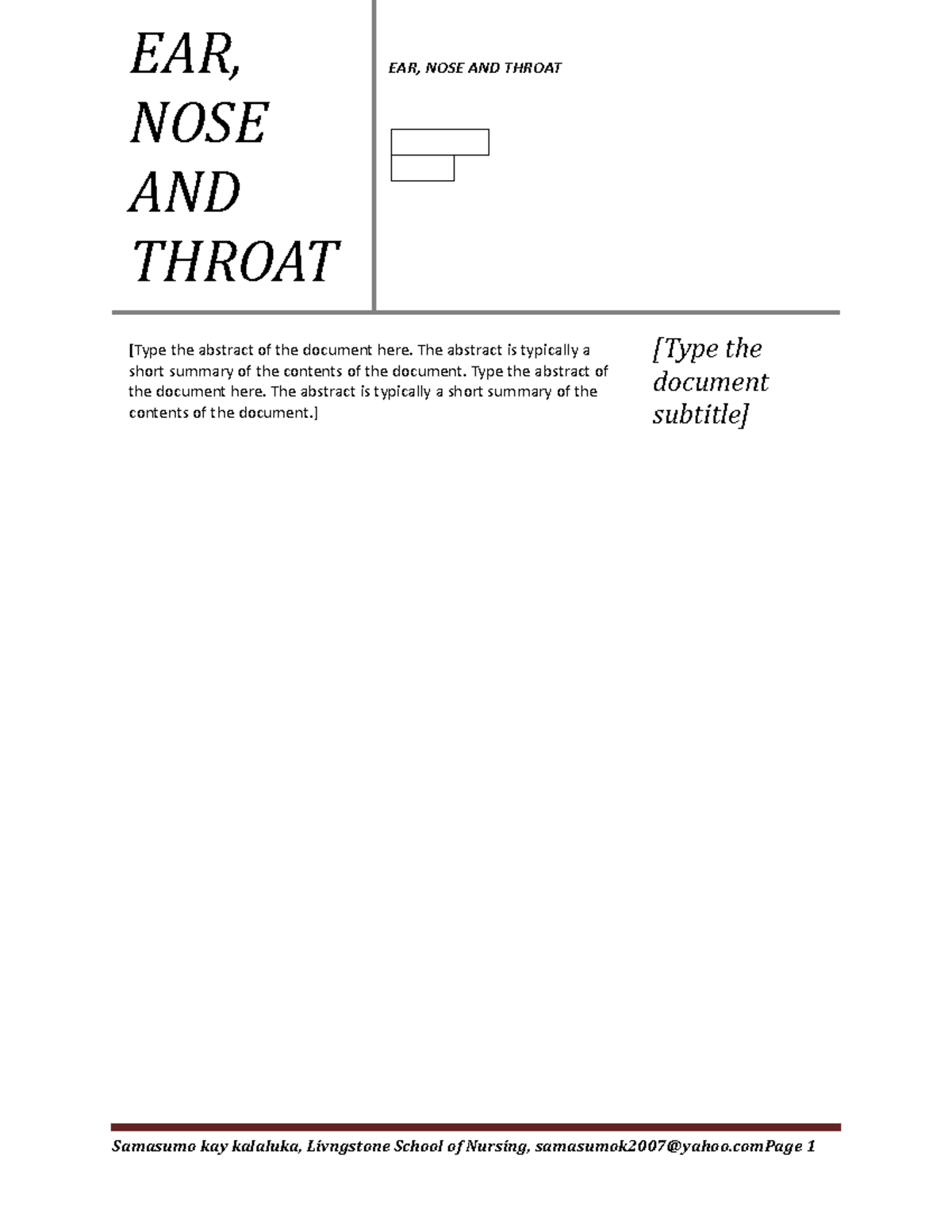 Conditions IN ENT - Internal Medicine - EAR, NOSE AND THROAT EAR, NOSE ...