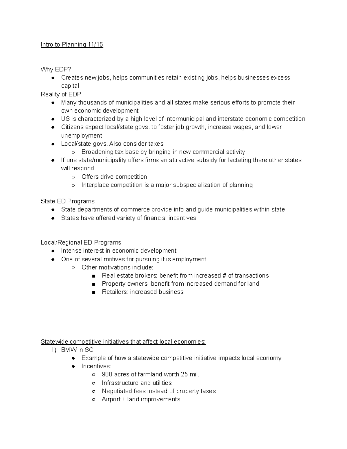 Intro to Planning Notes - Intro to Planning 11/ Why EDP? Creates new ...