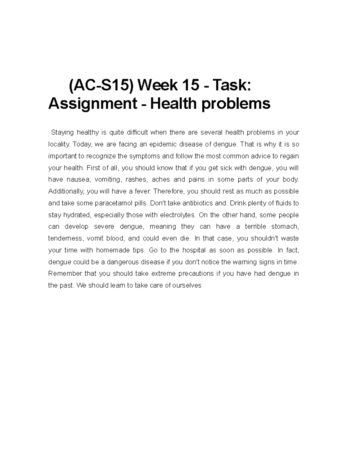 (ac s15) week 15 task assignment health problems