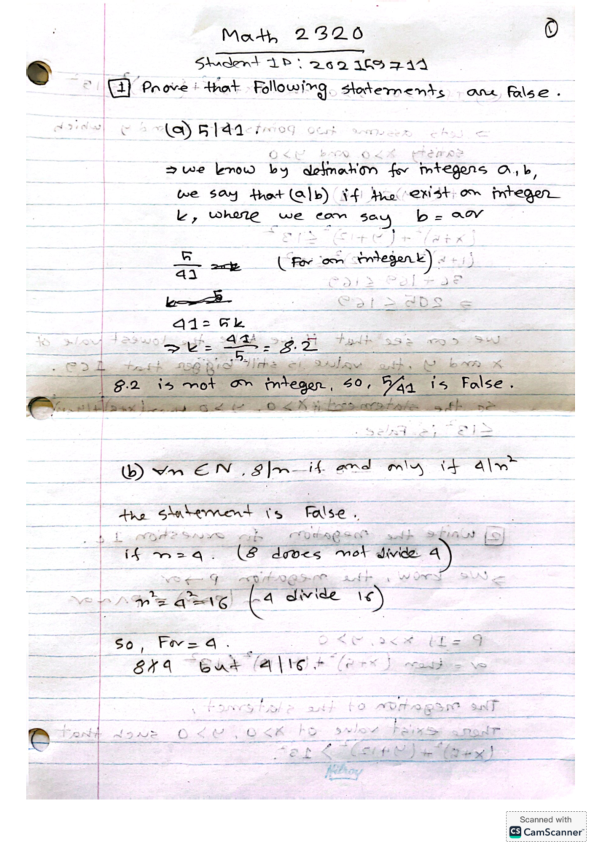 A1 - Assignment 1 - Math 2320 I Student ID: 202159711 to 1 Prove i that ...
