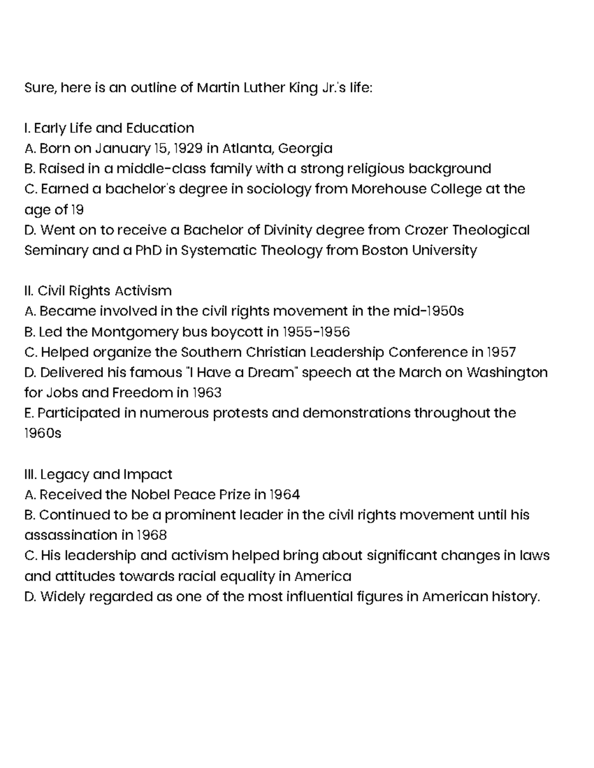 martin luther king jr essay outline