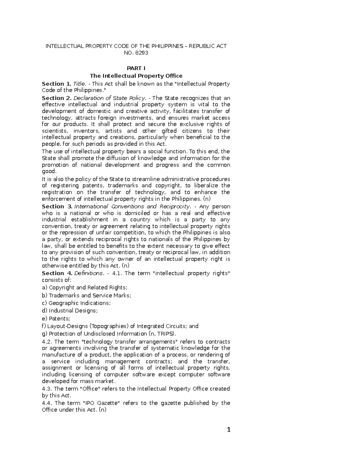 Intellectual Property Code of the Philippines INTELLECTUAL PROPERTY