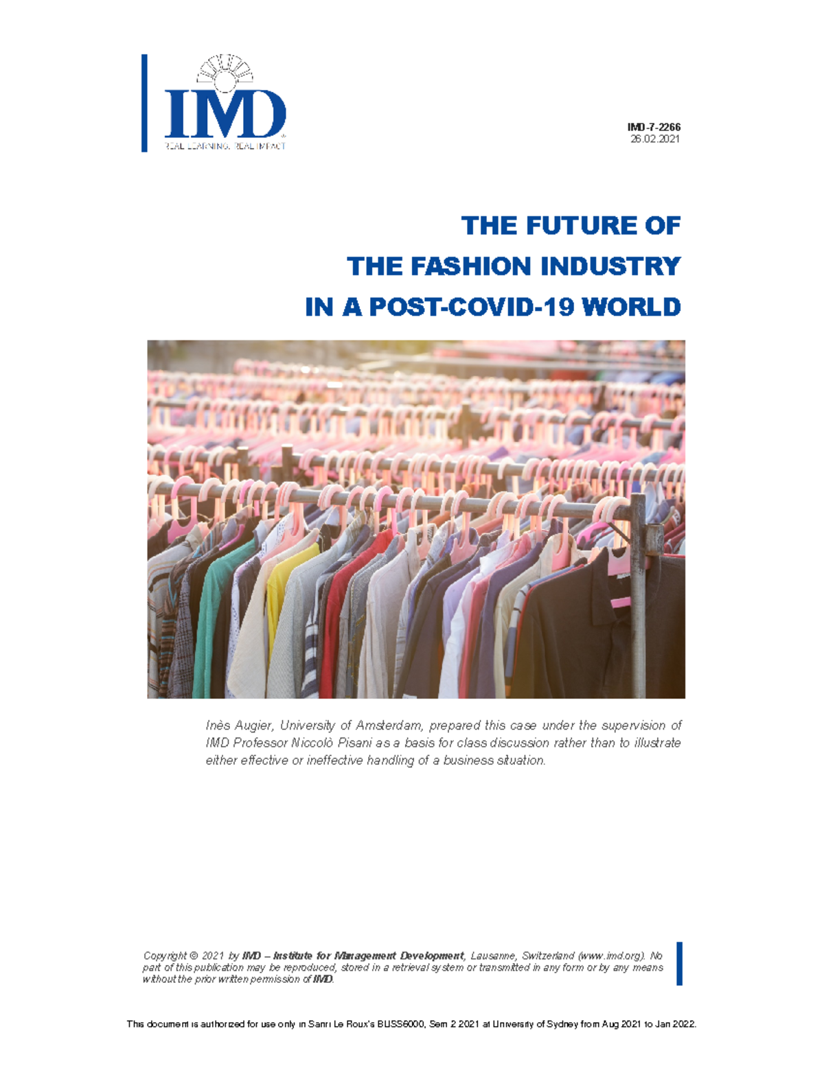 Business Case For Fashion Industry In Week11 - BUSS6000 - USyd - Studocu