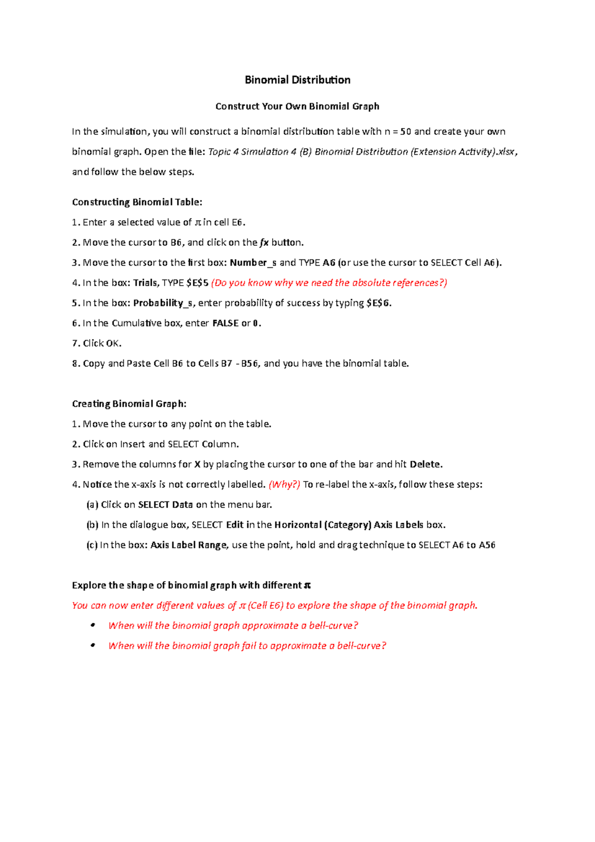 Topic 4 Simulation - Binomial Distribution Extension Activity ...