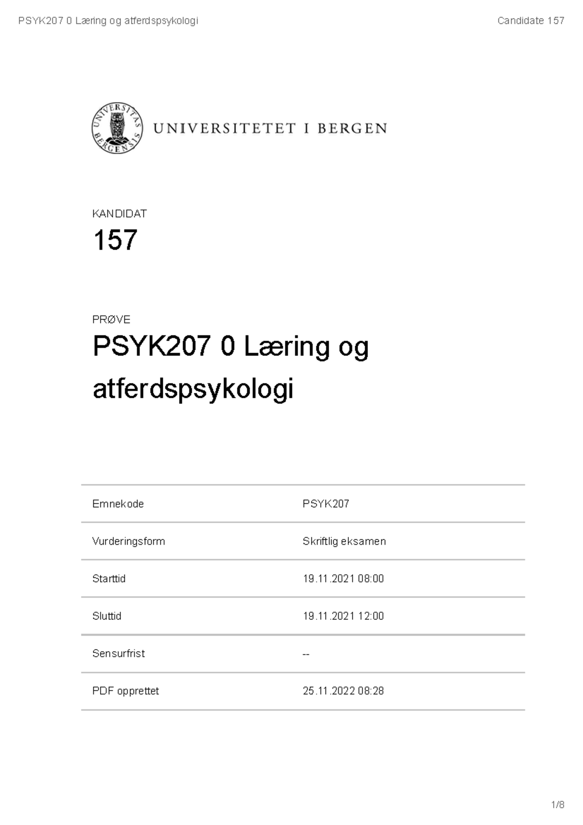 Læring Og Atferdspsykologi - Emnekode PSYK Vurderingsform Skriftlig ...