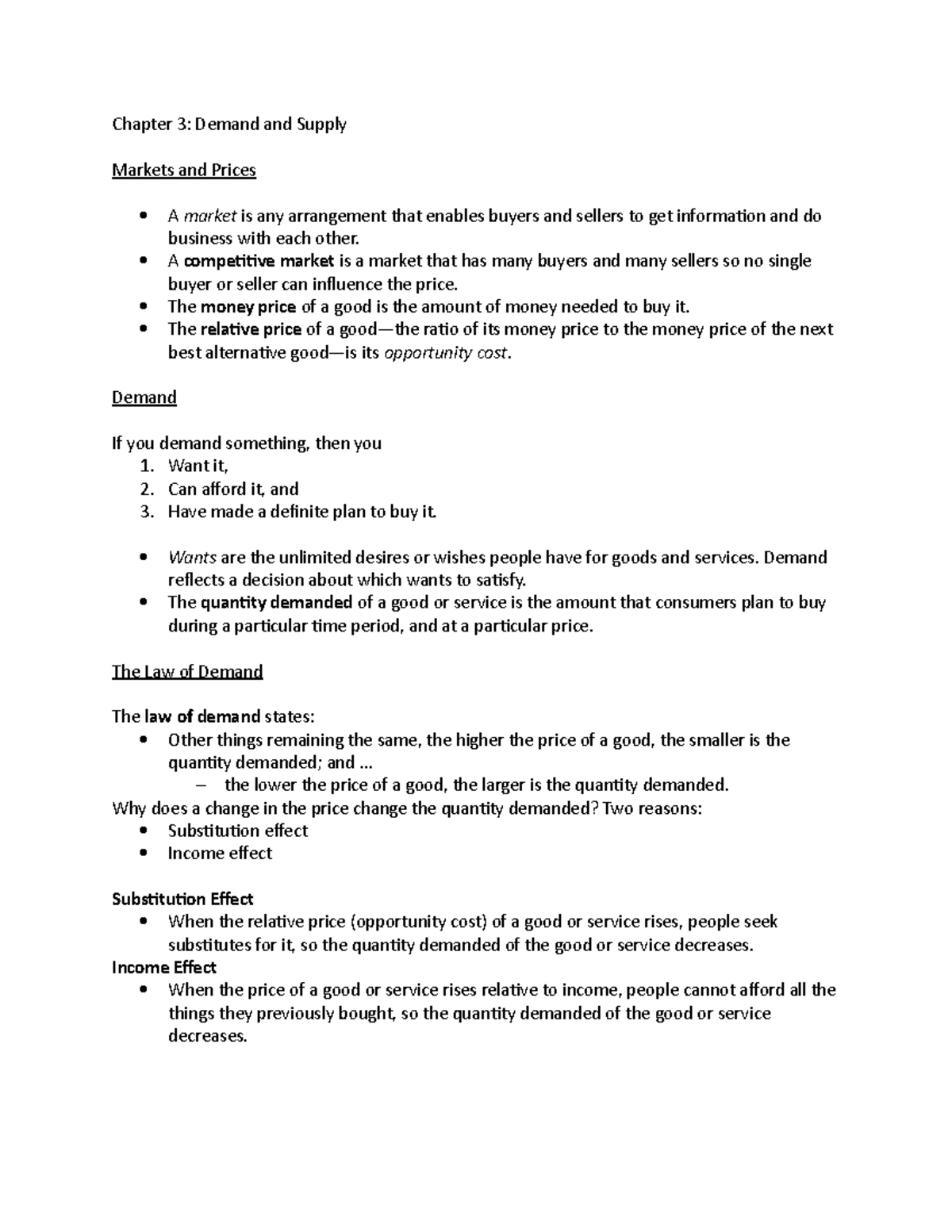 Chapter 3 - demand and supply - Chapter 3: Demand and Supply Markets ...