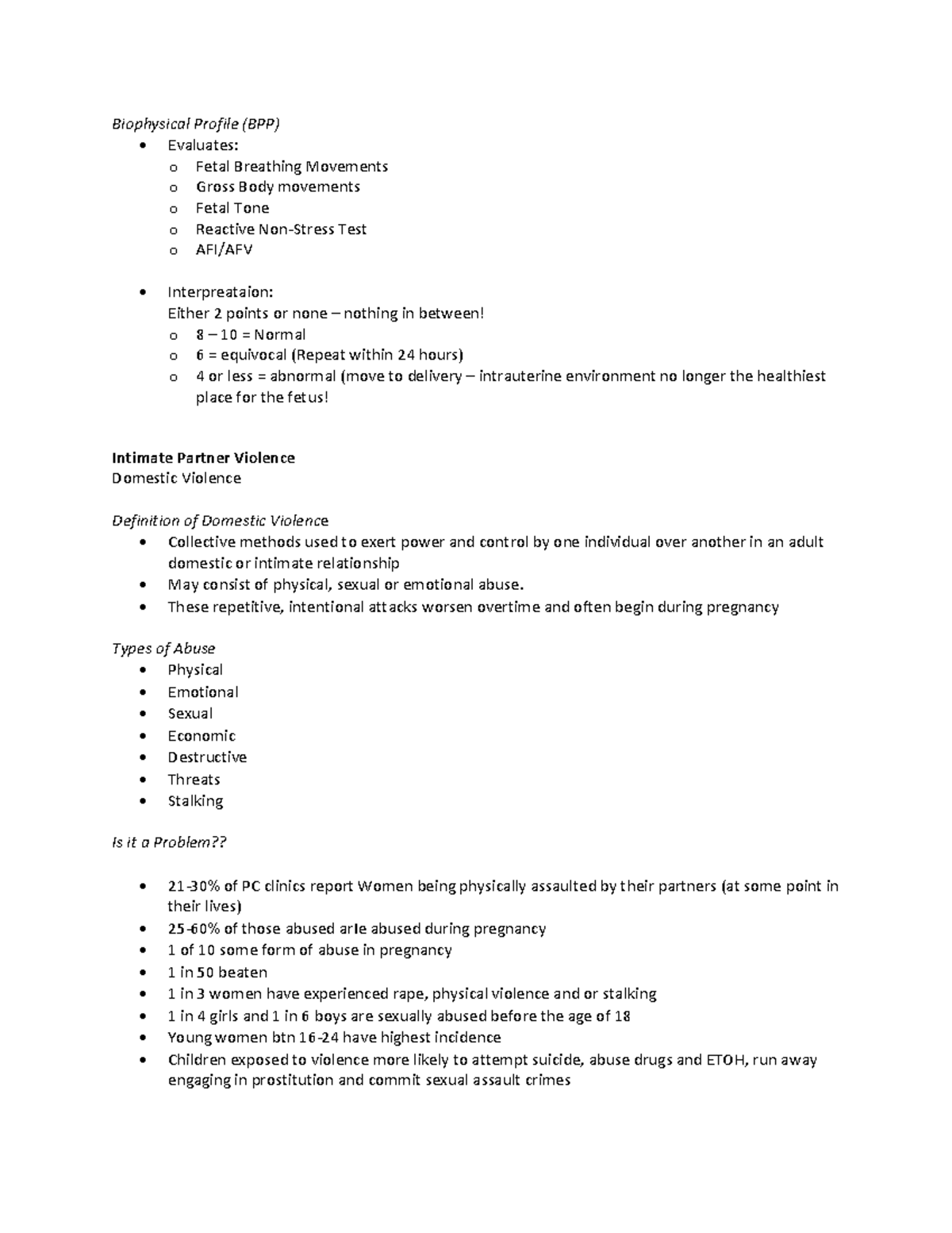 Module 2 Note Taking Guide domestic - Biophysical Profile (BPP ...