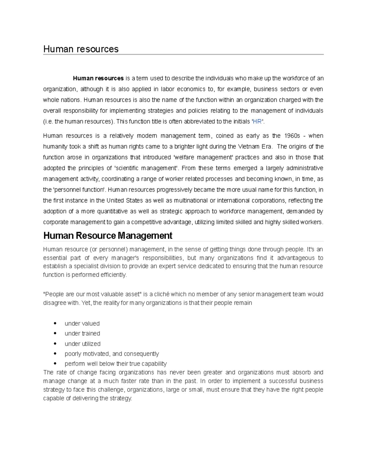16 - ASSIGNMENT - Human resources Human resources is a term used to ...