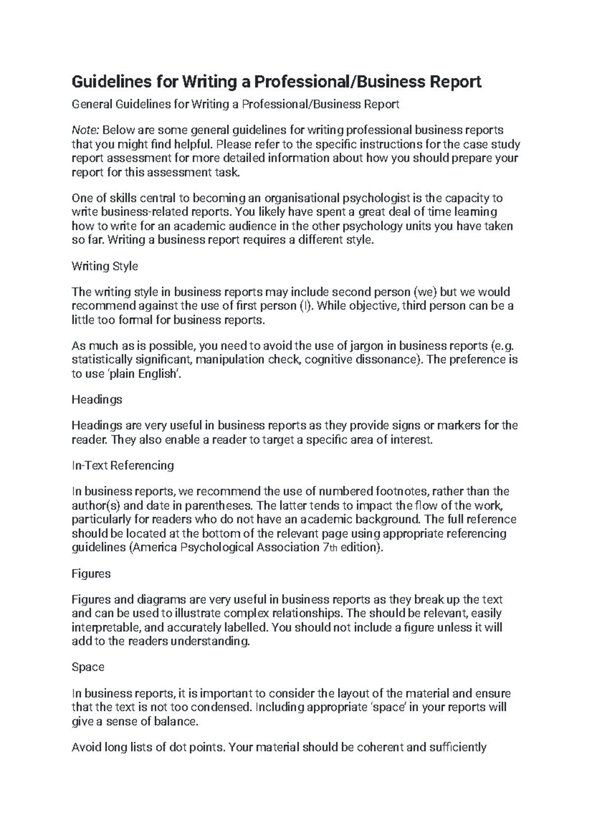 Guidelines for Writing a Professional Business Report - Guidelines for ...