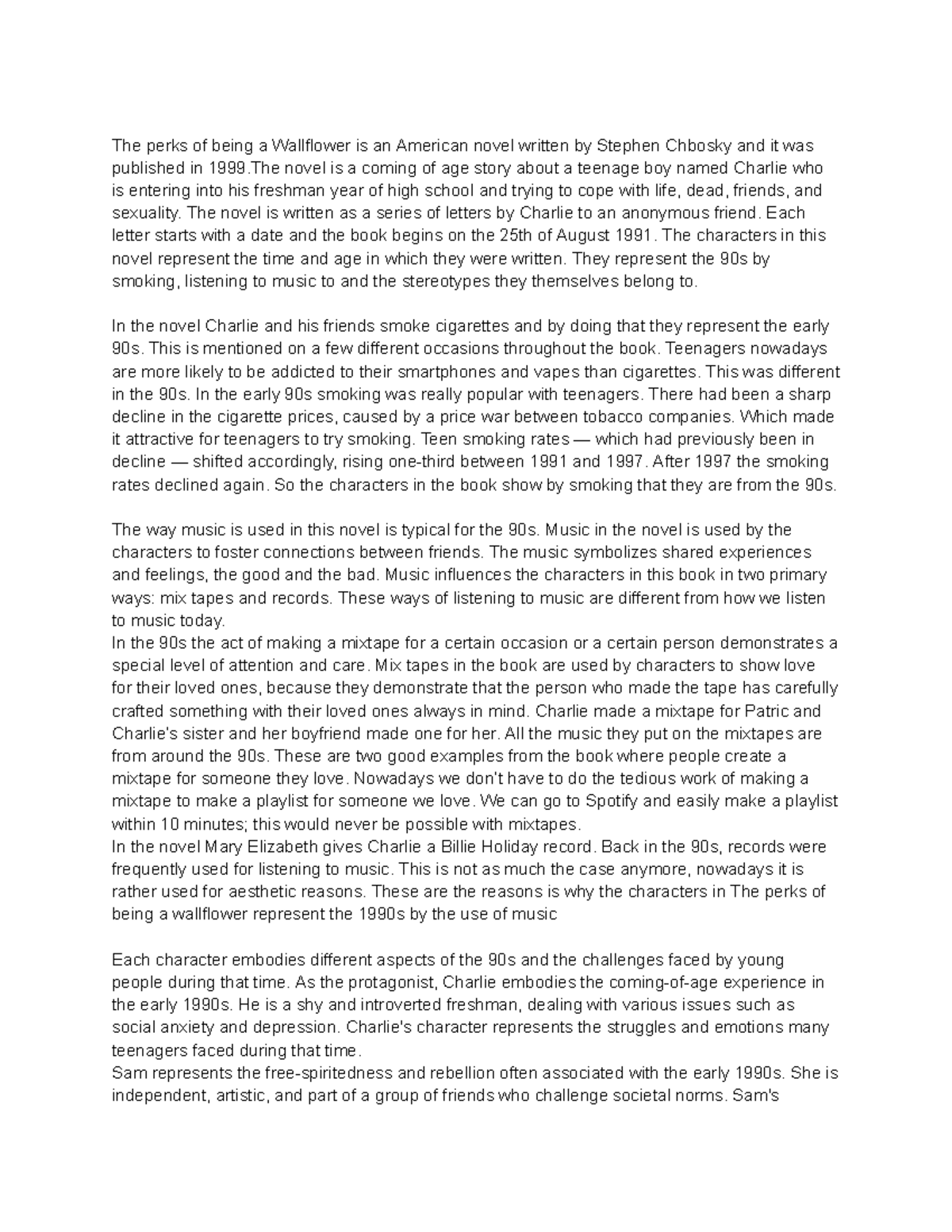 Perks of being a wallflower analysis The perks of being a Wallflower