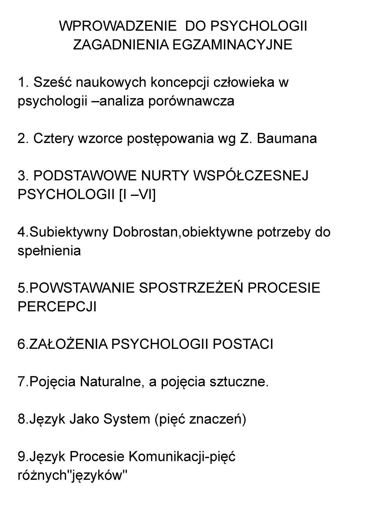 Wprowdzenie Do Psychologii Egzamin - WPROWADZENIE DO PSYCHOLOGII ...