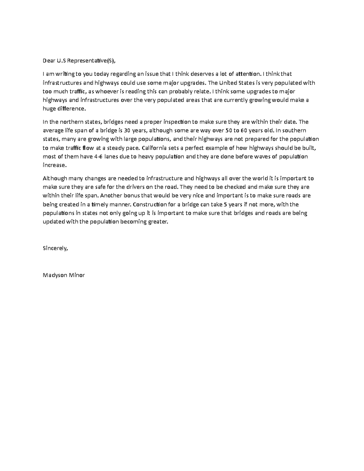 Letter To Representive - Dear U Representative(S), I am writing to you ...