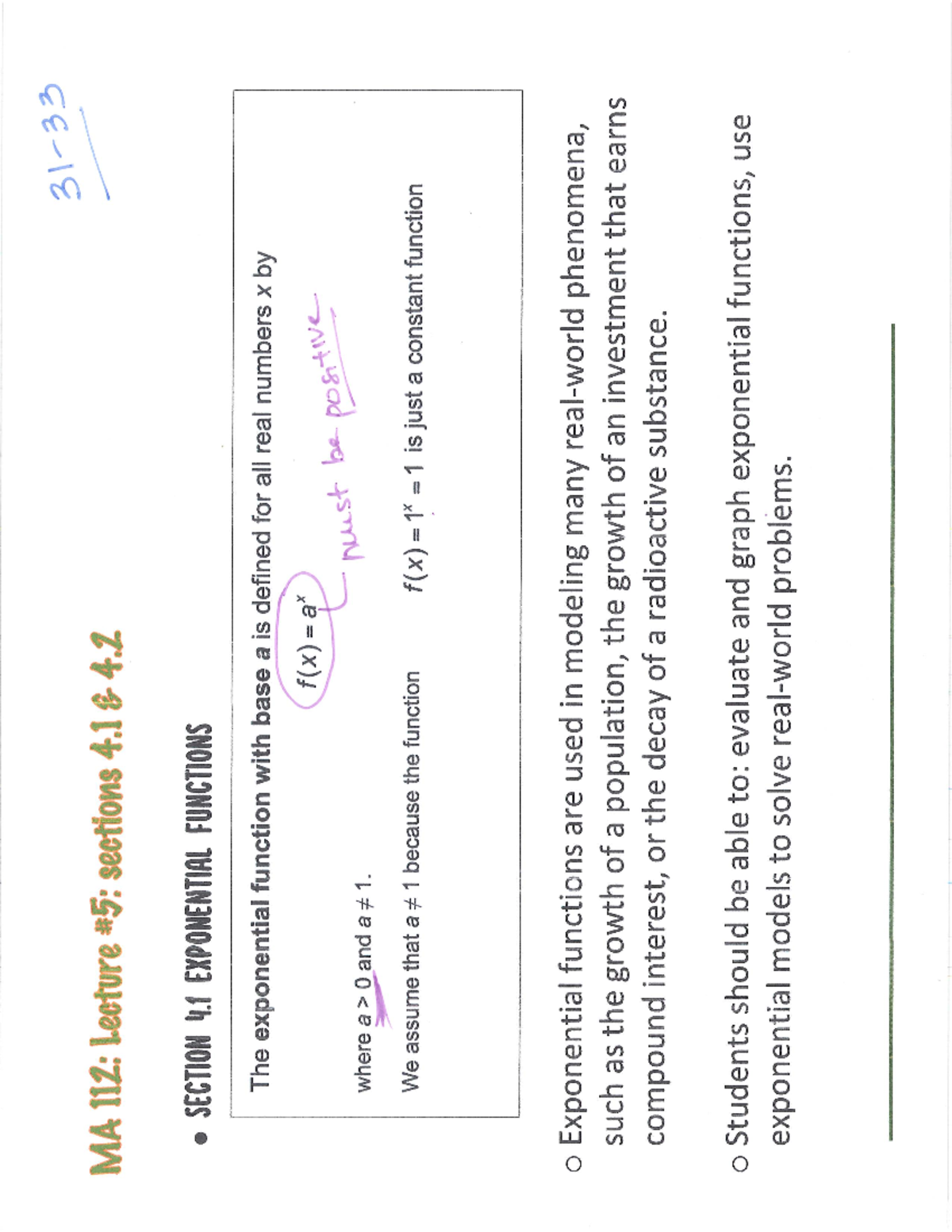 Key lecture #5 (sec 31-33) - MATH 112 - Studocu