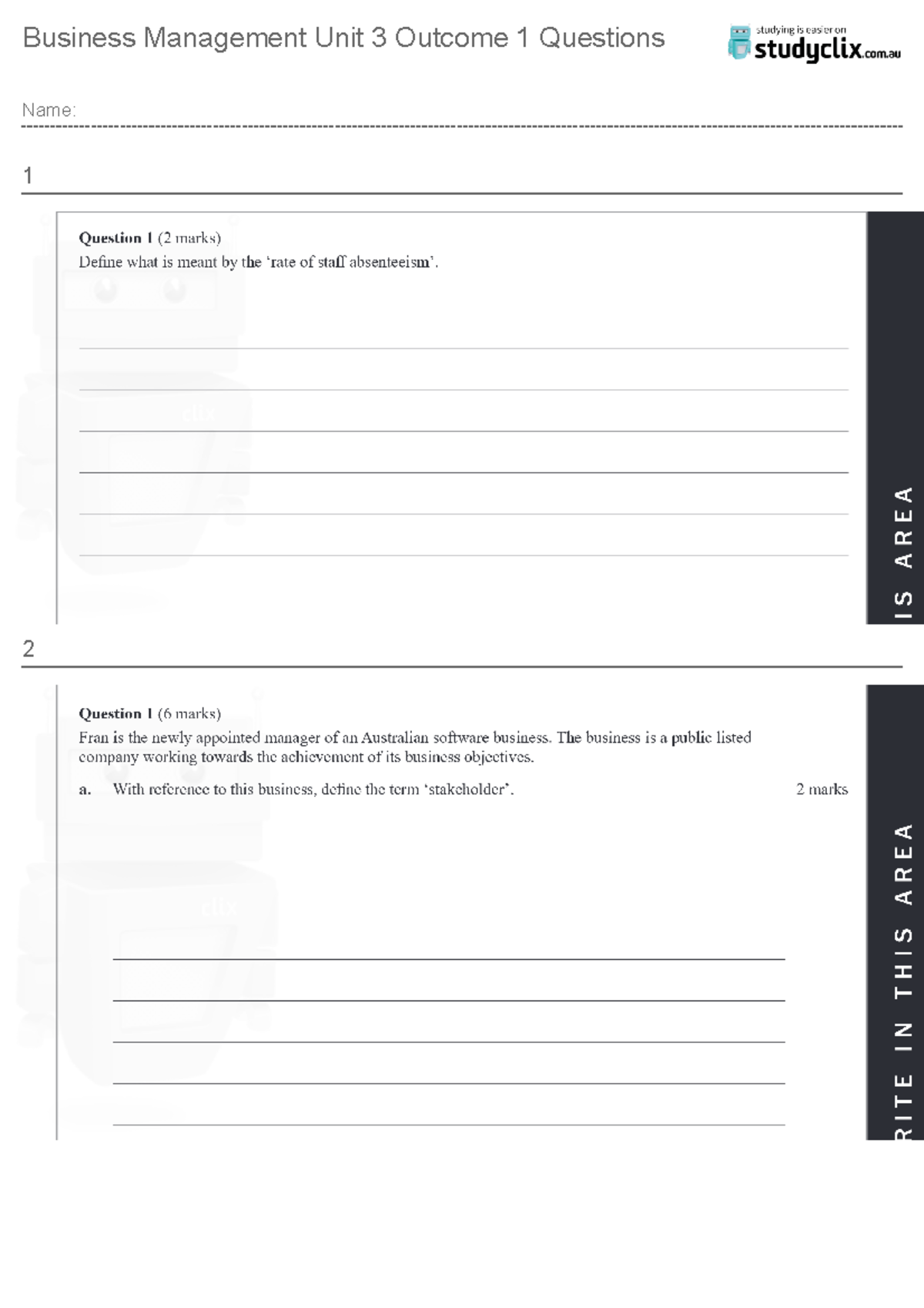 It3Outcome 1Questions - Business Management Unit 3 Outcome 1 Questions ...