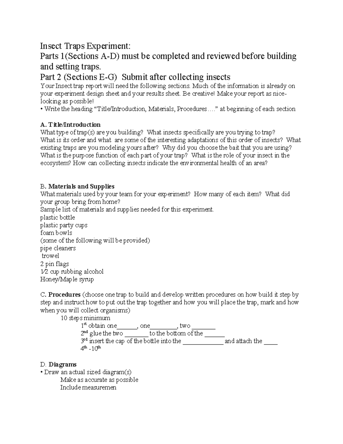 Collecting and Preserving Insects Pt - Insect Traps Experiment: Parts 1 ...