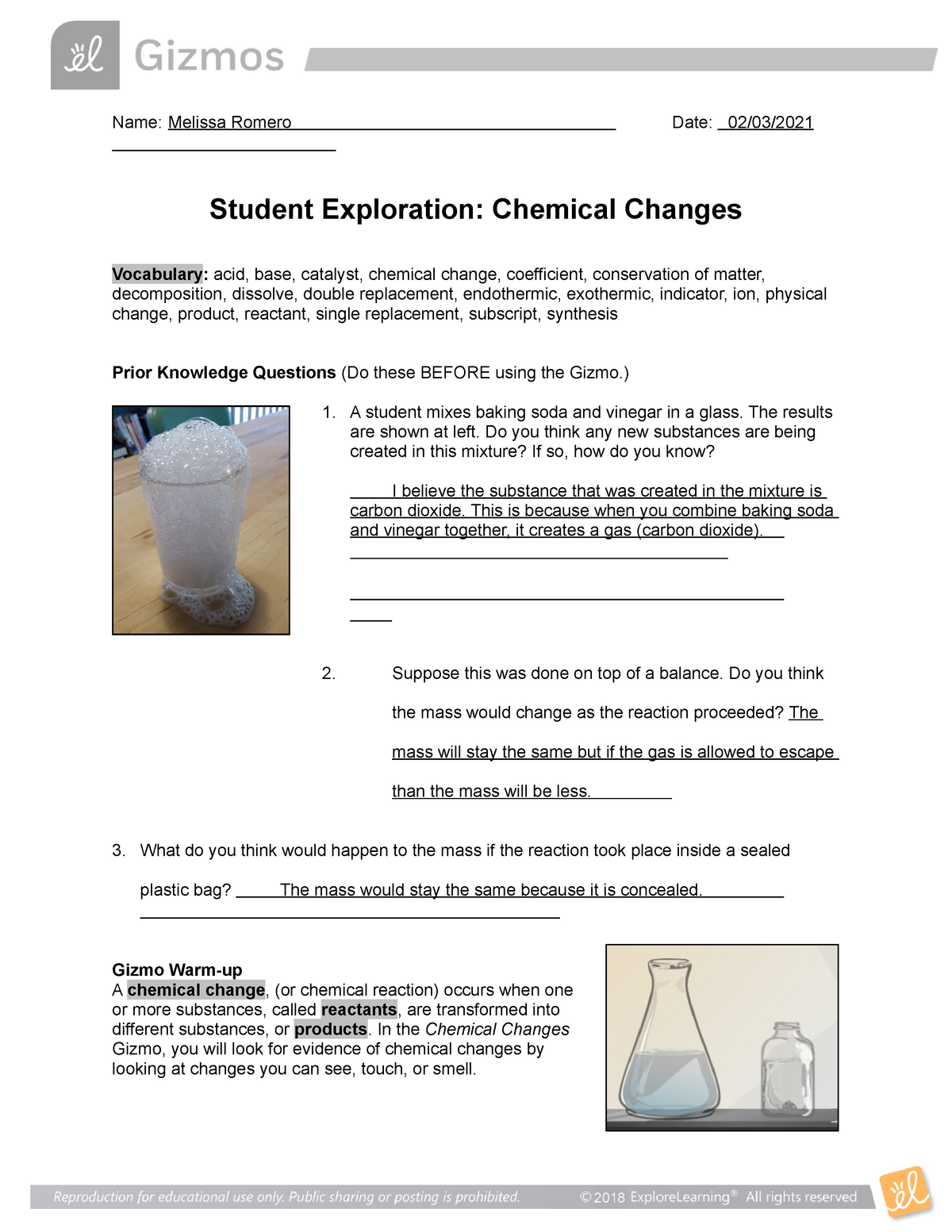 Chemical And Physical Changes Worksheet
