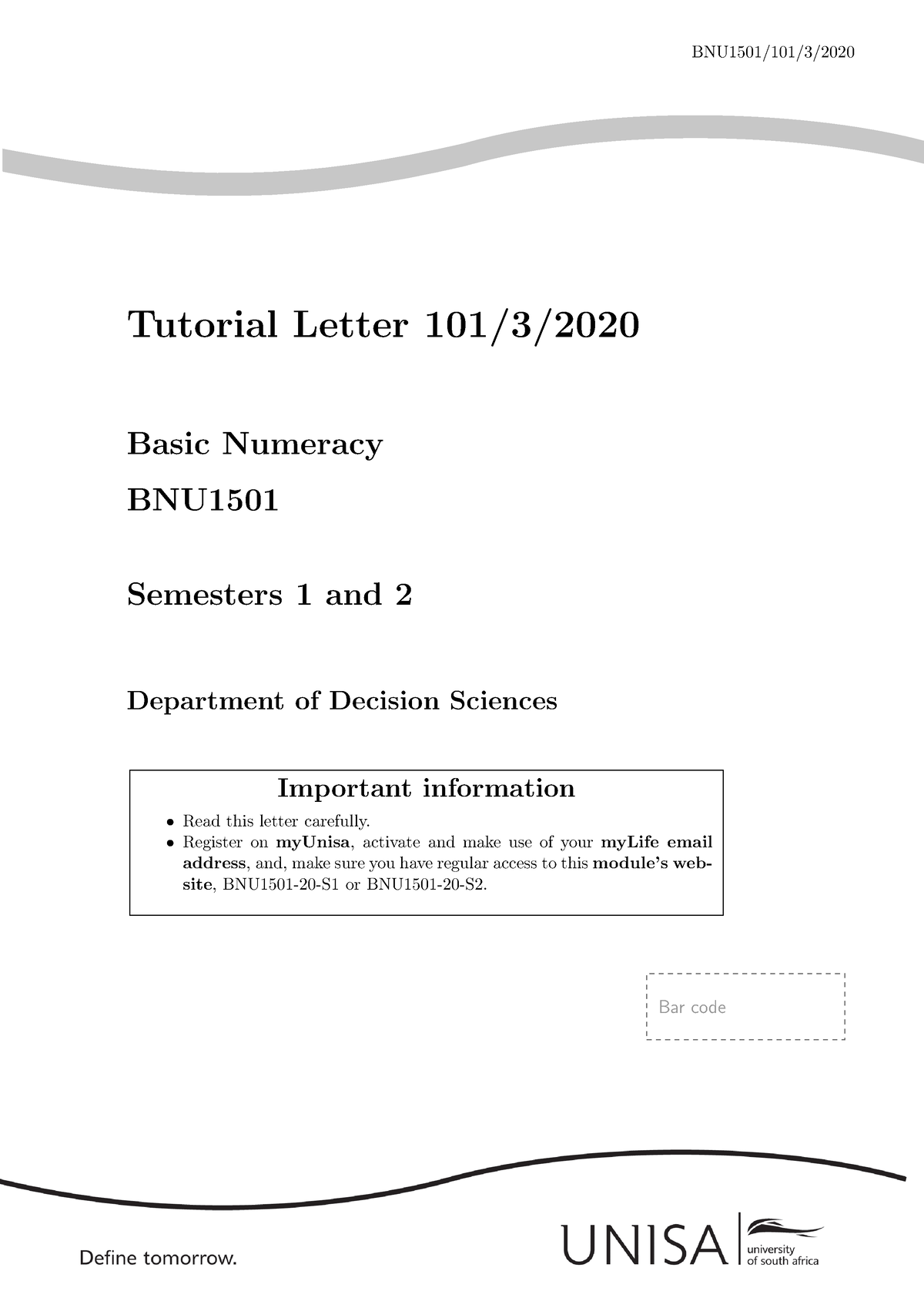 (1) Tutorial Letter 101 For BNU1501 - BNU1501/101/3/ Tutorial Letter ...