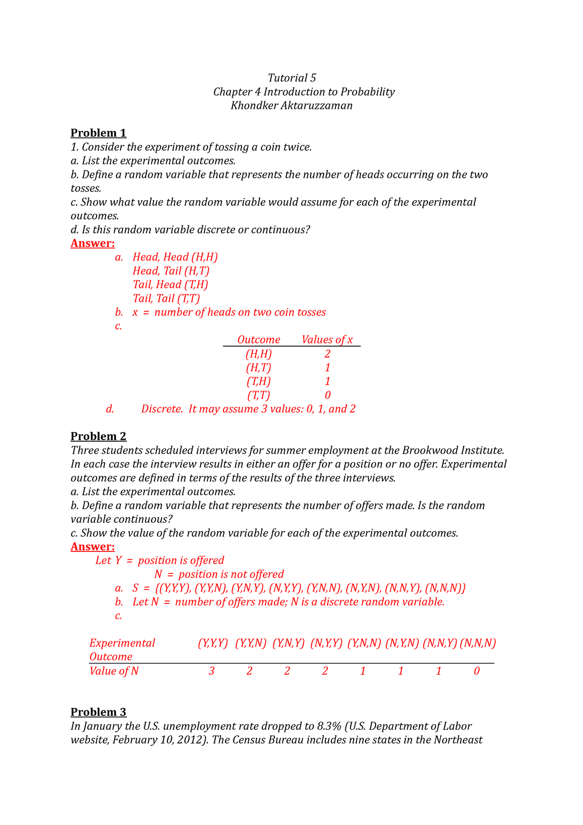 Tutorial 5 Solution - tut - Tutorial 5 Chapter 4 Introduction to ...