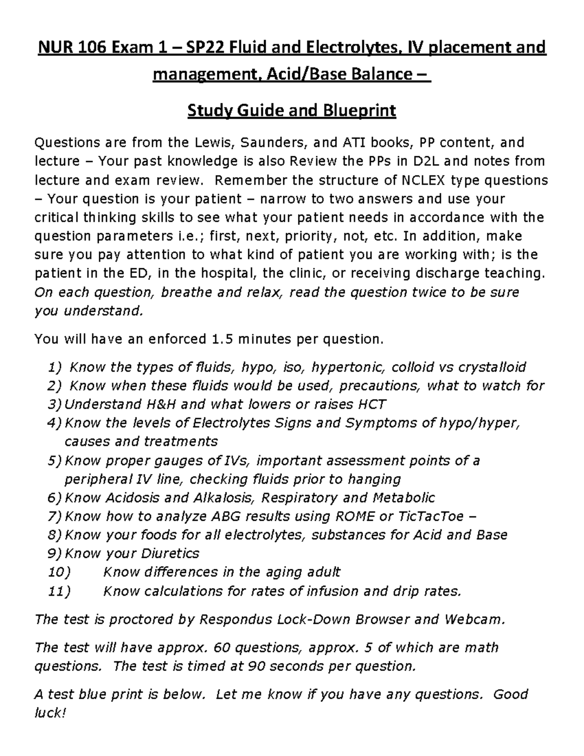 PCC NUR 106 Exam 1 Study Guide and Blueprint - NUR 106 Exam 1 – SP22 ...