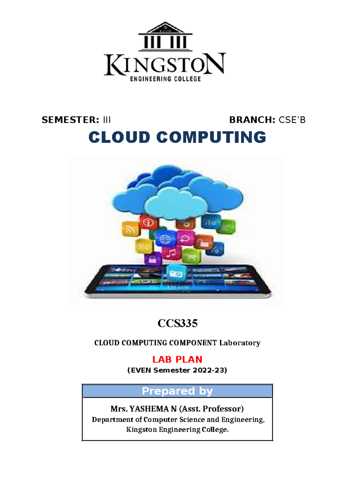 CCS335LAB PLANCSE'B SEMESTER III BRANCH CSE’B CLOUD COMPUTING CCS